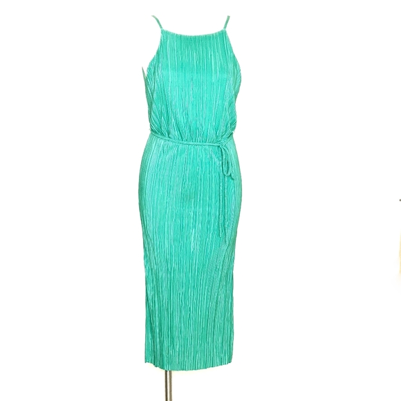 New York & Company Green Mirco Pleated Midi Dress - Picture 4 of 15